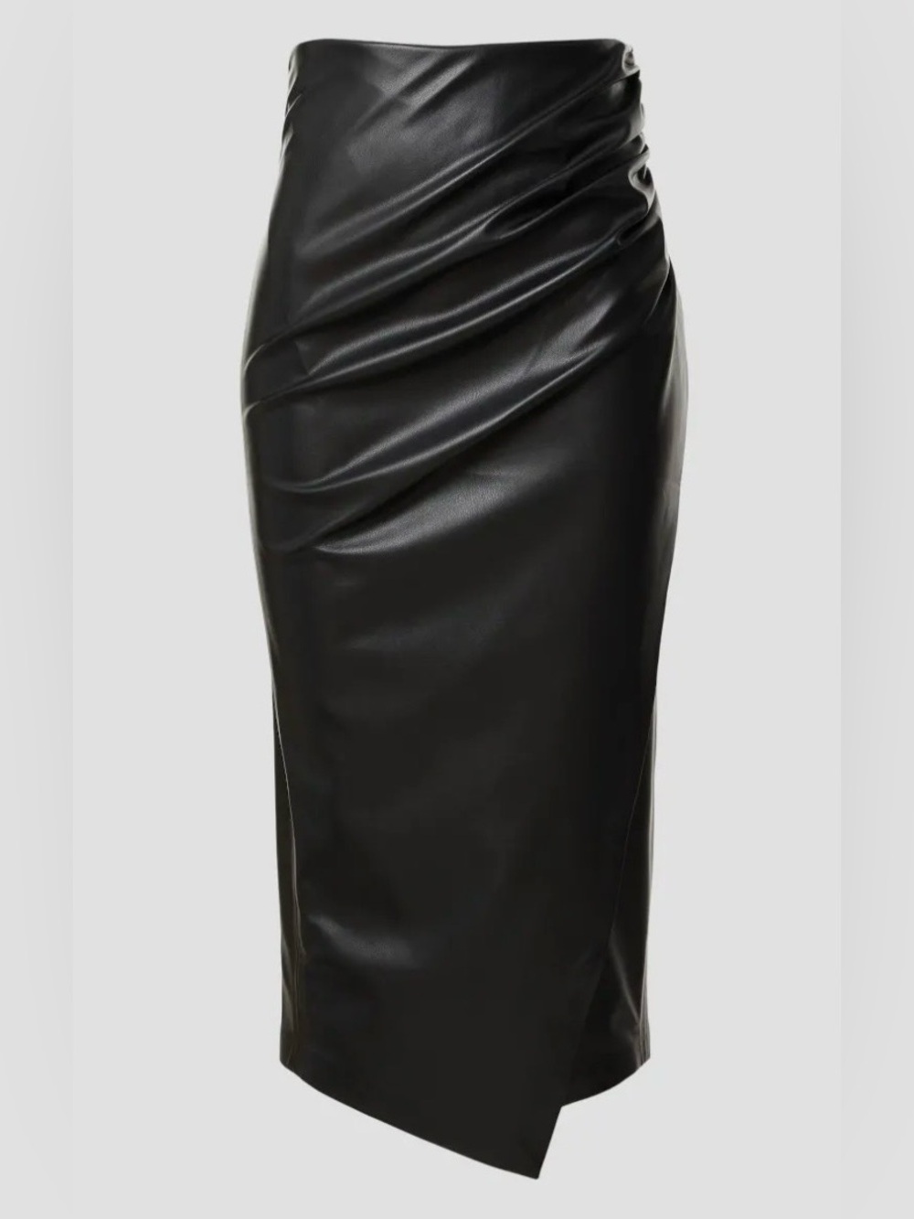 JASON WU MAXI FAUX LEATHER RUCHED SKIRT PENCIL HIGH-WAIST BLACK SIZE MEDIUM
